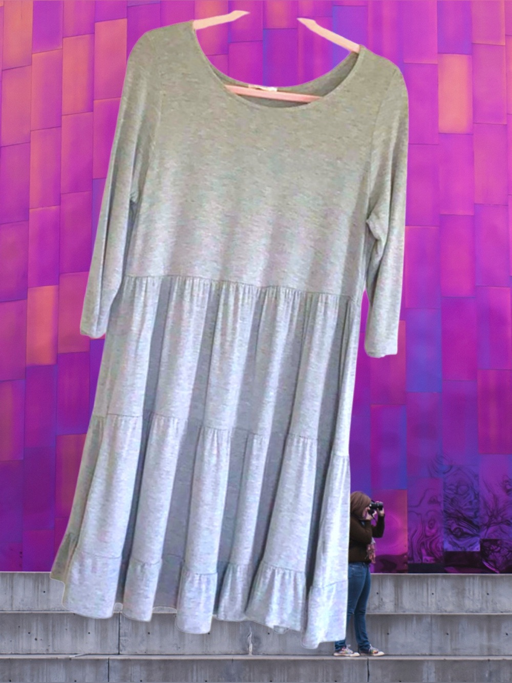 Forever Rose Women’s plus-size Heather Gray Stretchy Tiered Mini Dress💜💜2X